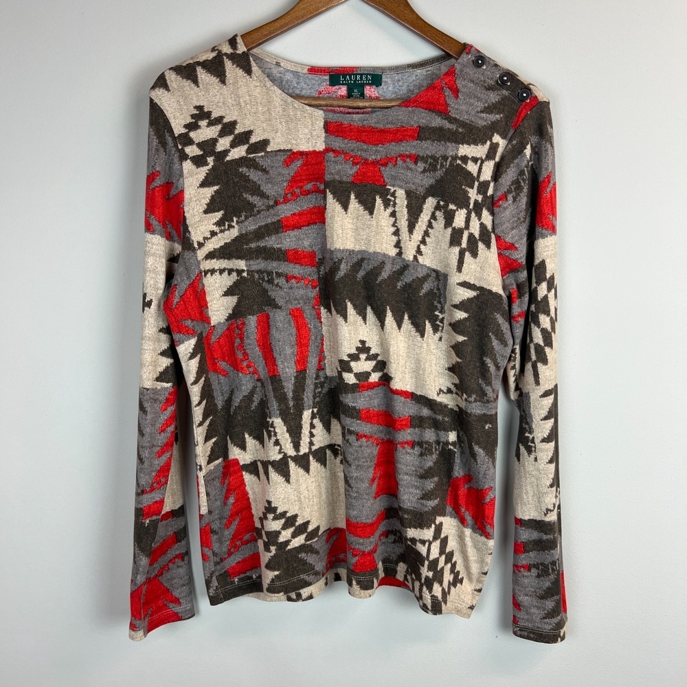 Lauren Ralph Lauren Top Womens XL‎ Southwestern Aztec Navajo Long Sleeve Buttons